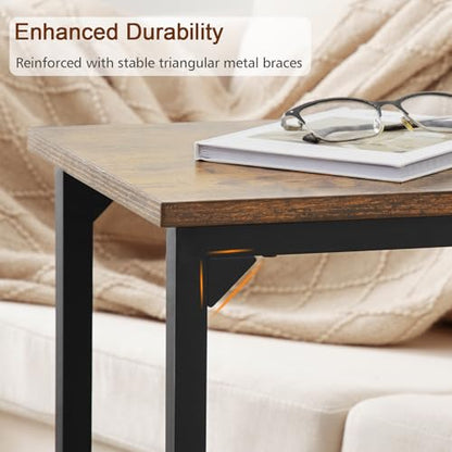 AMHANCIBLE C Shaped End Table Set of 2, Couch Side Table that Slide Under | TV Trays for Eating on Couch, Narrow Small Space Side Tables for Living Room Bedroom, Rustic Brown - color: Rustic Brown