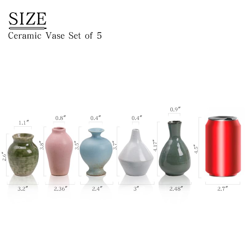 Ceramic Bud Vase Set of 5, Gradient Glaze Mini Small Vases | Ideal for living room, dining table, office desk, bedroom, fireplace mantle decor, or housewarming gift.