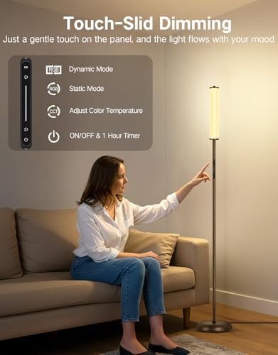 OUTON Bright Smart Floor Lamp with Remote, App & Touch Control, RGB Color Changing Standing Lamp, 2200K-6500K Dimmable, 3 Adjustable Heights, 32 Scenes for Living Room Bedroom Office,Brown - color: Brown