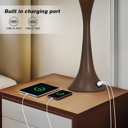 Rinweey 27.5" Table Lamps Set of 2, Touch Bedside Lamps with USB C+A Ports, 3 Way Dimmable Nightstand Lamps for Bedroom, Living Room, Office, Brown Lamp with Beige Lampshade, Bulbs Included - color: Brown