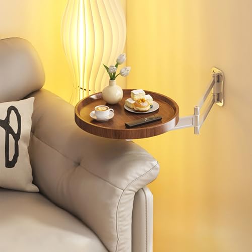 Wall Mounted Folding Round Table,11Inch Small Foldable Retractable Wooden Coffee Table Tray Fold Down Wall Desk Flip-Out Design Nightstand for Bedroom Living Room Balcony (Brown) - color: Brown