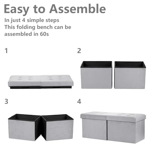 AmasSmile Footrest Ottoman Storage Bench,34" Velvet Folding Chest,Grey | Large Ottoman with Storage,Thicker Foam Padded Seat,Livingroom,Dorm,Bedroom,Entryway,Easy to install,34 x 13 x 13in - color: Grey-velvet