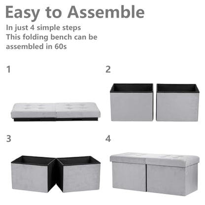 AmasSmile Footrest Ottoman Storage Bench,34" Velvet Folding Chest,Grey | Large Ottoman with Storage,Thicker Foam Padded Seat,Livingroom,Dorm,Bedroom,Entryway,Easy to install,34 x 13 x 13in - color: Grey-velvet