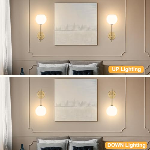 Gold Battery Operated Wall Sconces Set of 2, Rechargeable Wireless Wall Lights with Milky White Frosted Glass Shade, 12 RGB and 3CCT Dimmable, Wall Lamps with Remote for Bedroom Living Room Hallway - color: Gold