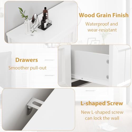 Jocoevol 5 Drawer Dresser for Bedroom - Farmhouse 44.9" Tall Chest of Dresser with Large Storage, Rubst Wood Construction for Living Room, Hallway & Entryway - White - color: White