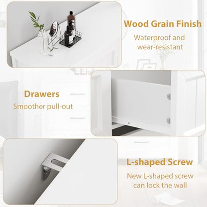 Jocoevol 5 Drawer Dresser for Bedroom - Farmhouse 44.9" Tall Chest of Dresser with Large Storage, Rubst Wood Construction for Living Room, Hallway & Entryway - White - color: White