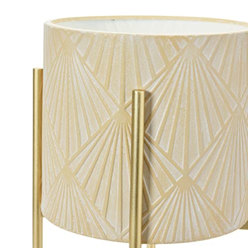 Main + Mesa Modern Boho Embossed Metal Planters with Stands, Cream and Gold, Set of 2 Sizes - color: Blush/Gold
