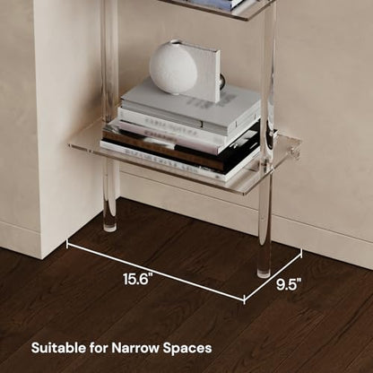 Small Acrylic Ladder Bookshelf, 9.5" D x 15.6" W, 6-Tier Clear Wall Mounted Book Shelf for Small Spaces, Multipurpose Bookcase for Living Room, Bathroom, Office, Modern, 86" H - size: 6-Tier