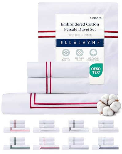 Ella Jayne Duvet Cover Queen 100% Cotton Percale Soft Set Red Design 3 Pcs | Queen Duvet Cover | Soft Cotton Percale | 90 x 90 Inch Cover | Includes 2 Matching Pillow Shams | Red Design - color: Red, size: Full/Queen