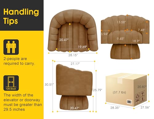 Dewhut Swivel Accent Chair, Barrel Accent Chair, Leather, Brown | Faux leather Upholstered Round Arm Chair with 360° Swivel Base, Mid Century Modern Living Room Chair - color: Brown