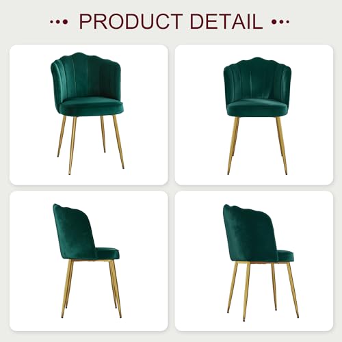 VECELO Velvet Dining Chairs Set of 6, Modern Upholstered Kitchen Chairs with Thick Cushions, Curved Padded Backrest and Metal Legs, for Kitchen, Dining Room, Living Room, Green - color: Green, size: Set of 6