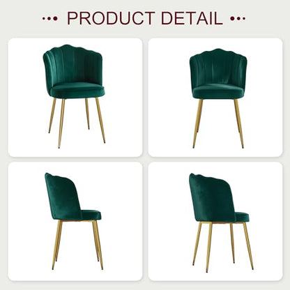 VECELO Velvet Dining Chairs Set of 4, Modern Upholstered Kitchen Chairs with Thick Cushions, Curved Padded Backrest and Metal Legs, for Kitchen, Dining Room, Living Room, Green - color: Green, size: Set of 4