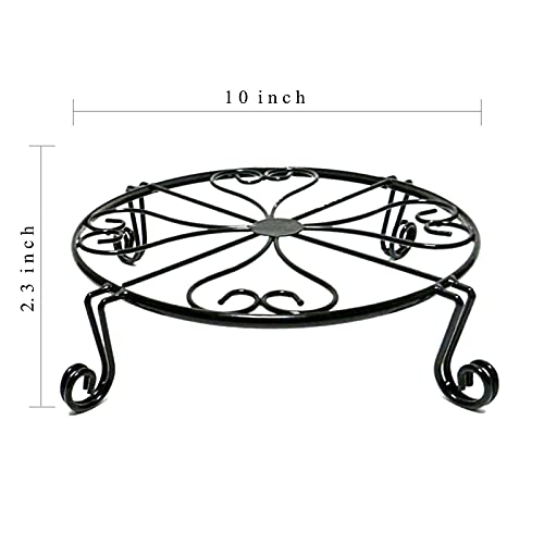 NSYOOMH 2 pack 10" Rustproof Black Metal Plant Stands Heavy Duty Plants Holder Outdoor Indoor, Round Wrought Iron Sturdy Flower Planter Pot Stand, Corner Gardening Inside Potted Plant Risers - 10Inch
