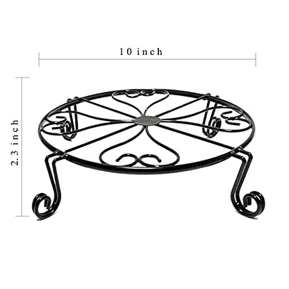 NSYOOMH 2 pack 10" Rustproof Black Metal Plant Stands Heavy Duty Plants Holder Outdoor Indoor, Round Wrought Iron Sturdy Flower Planter Pot Stand, Corner Gardening Inside Potted Plant Risers - 10Inch