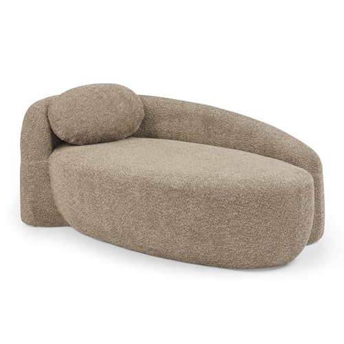 JIVOIT Modern Oval Single Lazy Sofa Chair, Bouclé Fabric Single Lounge Chair with Integrated Backrest, Side Armrest and Pillow, Compact Space-Saving Lounge Chair for Living Room Bedroom (Brown//033) - color: Brown//033