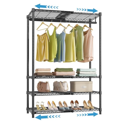 VIPEK X10 Heavy Duty Clothes Rack, Expandable Metal Clothing Racks for Hanging from 2' to 3'5" with 4-Tier Adjustable Wire Shelves & Hanging Rod Portable Closet System for Reach-in & Walk-in Closets