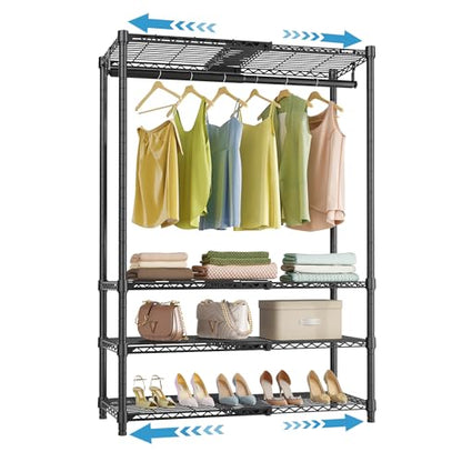 VIPEK X10 Heavy Duty Clothes Rack, Expandable Metal Clothing Racks for Hanging from 2' to 3'5" with 4-Tier Adjustable Wire Shelves & Hanging Rod Portable Closet System for Reach-in & Walk-in Closets