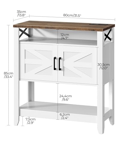 Console Table, Farmhouse Sofa Table with Power Outlet, Coffee Bar Cabinet with Storage, Entryway Table, Coffee Bar Table, for Entrance, Hallway, Kitchen, White and Walnut MXG01UWL