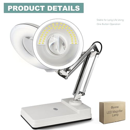 Magnifying Glass with Light and Clamp,10X Lighted Magnifying Glass Lamp LED Dimmable,5 Inches Lens with Stainless Steel Arm for Reading,Craft,Painting and Close Work(White Cover) - style: Modern