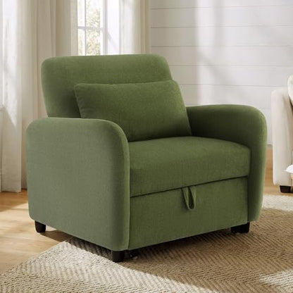 CHITA 3-in-1 Convertible Sleeper Chair, Pull-Out Sofa Bed Chair, Moss | Chair to Chaise Lounge to Flat Bed for Living room, 4 Adjustable Backrest Positions, Chenille Fabric, High-resilience Foam - color: Moss