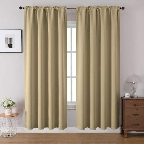 CUCRAF Blackout Curtains 72 inches Long 2 Panels Set for Bedroom, Beige Rod Pocket Room Darkening Curtain for Living Room, Thermal Insulated Window Drapes (W 52 x L 72 Inch) - color: Beige, size: 52"W x 72"L (Pack of 2)
