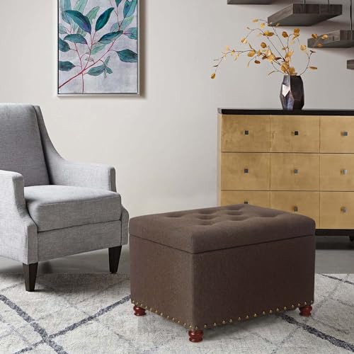 Storage Ottoman Linen Tufted Bench, Rectangular Footrest Footstool Coffee Table Seat for Living Room Bedroom, Coffee - color: Linen, Coffee