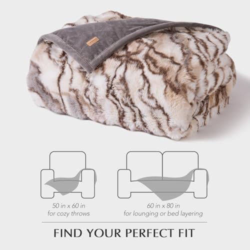 Faux Rabbit Fur Bubble Throw Blanket, 50"x60", Beige & Gray | Ultra Soft, Luxury Faux Rabbit Fur Throw, Thick Warm Bubble Blanket, Cozy Fluffy Reversible, for Bed, Couch, Chair, Sofa - color: Marble Beige & Grey Chocolate, size: 50"x60"