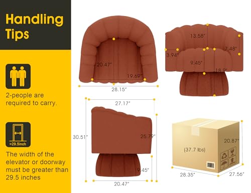 Dewhut Swivel Accent Chair, Barrel Accent Chair, Teddy, Orange | Teddy Upholstered Round Arm Chair with 360° Swivel Base, Mid Century Modern Living Room Chair, Easy Setup - color: Orange-teddy
