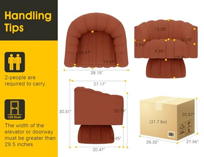 Dewhut Swivel Accent Chair, Barrel Accent Chair, Teddy, Orange | Teddy Upholstered Round Arm Chair with 360° Swivel Base, Mid Century Modern Living Room Chair, Easy Setup - color: Orange-teddy
