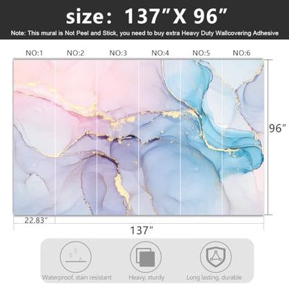 -Coloured Marbled Fabric Wallpaper Abstraction Golden Art Living Room Bedroom Bathroom Wall Mural- 137"x96"（ not Peel and Stick） - color: Marble 01, size: 137" x 96"