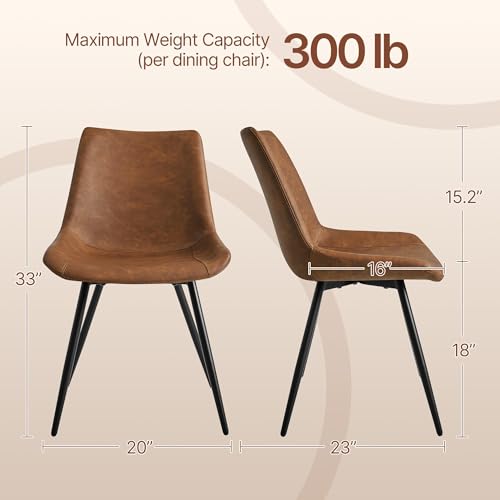 Yaheetech Dining Chairs Set of 2 Mid Century Modern Kitchen Chairs Brown | Faux Leather Upholstered Dining Room Chairs with Metal Legs and Curved Backrest, Armless Side Chairs for Kitchen Living Room - color: Brown, size: Set of 2