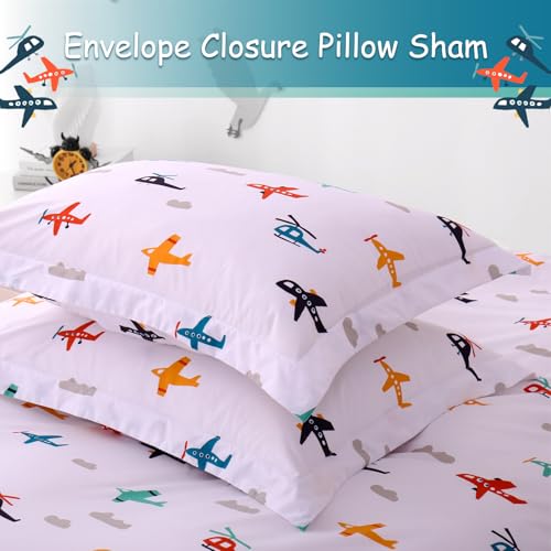 JSD Airplane Kids Duvet Cover Set Twin Size | 2 Piece Soft Printed Microfiber Duvet Cover with Pillow Sham Zipper Closure, Comforter Not Included, Oeko-Tex Certified - color: Airplane, size: Twin