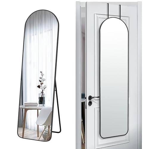 57x16" Full Length Mirror Floor Stand,Over the Door,Wall Mounted Black | HD Crystal Clear Tempered Glass,Aluminum Frame,Full Body Dressing Make-Up Mirrors Arch Hang for Bedroom,Bathroom,Living Room - color: Black, size: 57"L x 16"W