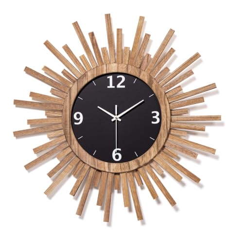 24 Inch Large Wall Clock, Battery Operated, Silent, Rustic Wood Boho Sunburst Decorative Wall Clocks for Living Room Kitchen Bedroom Farmhouse Office Decor (Rustic Brown) - color: Rustic Brown, size: 24 inch