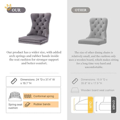 Virabit Tufted Dining Chairs Set of 6, Velvet Upholstered Dining Chairs with Nailhead Back and Ring Pull Trim, Solid Wood Dining Chairs for Kitchen/Bedroom/Dining Room (Grey) - color: Grey, size: set of 6