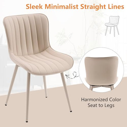 YOUNUOKE Dining Chairs Set of 2 Mid-Century Modern Kitchen Chairs Cream | Faux leather upholstered with Back, fits dining living waiting room guest reception. Waterproof easy to clean assemble, 300lb - color: All Cream
