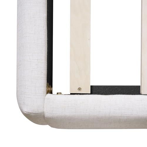 Christopher Knight Home Deft Wooden King Bed Frame and Headboard, Luxurious Upholstered King Size Bed Frame with Linen Fabric Pillow-Back Headboard, Modern Design Bed Set, Easy Assembly, Beige - size: King Size