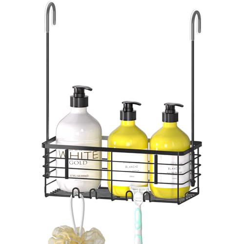 DELLAN Hanging Shower Rack, Shower Organizer Hanging for Bathroom, Black | Shower Rack with Hooks Over the Door, Bathroom Shower Caddy and Basket - color: Black, size: 11"D x 4.7"W x 3.9"H