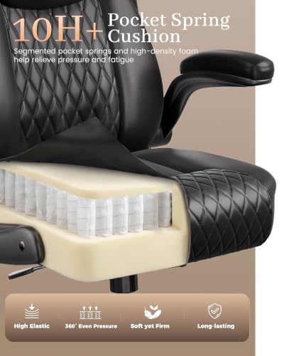COMHOMA Mid-Back Office Chair, Ergonomic PU Desk Chair with Flip up Arms, Small Computer Gaming with Comfy Lumbar Support,Rocking Function,Sturdy Metal Base, Black - color: Black