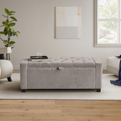 GRAINELL 42.13” Storage Ottoman Bench, Upholstered Tufted Bedroom Bench | End of Bed Storage Bench for Living Room & Entryway, 350 lb Capacity - color: Greige