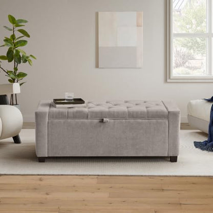 GRAINELL 42.13” Storage Ottoman Bench, Upholstered Tufted Bedroom Bench | End of Bed Storage Bench for Living Room & Entryway, 350 lb Capacity - color: Greige
