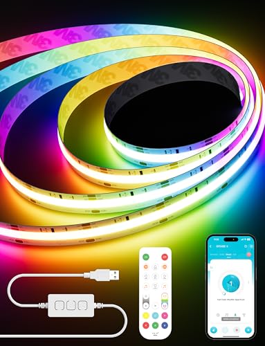 PAUTIX RGB Smart IC COB LED Strip Light USB 5V 6.56ft/2m,Work with Alexa/Google Assistant,Color Chasing UL-Listed Multicolor Flexible Tape LED Strip Light,for Cabinet,TV,Bedroom,Party DIY Decoration - color: RGB+IC(Addressable)