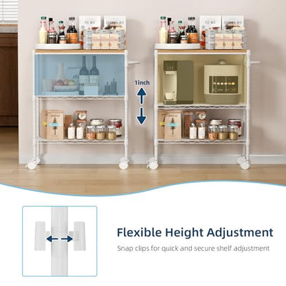 Whitmor 3 Tier Rolling Kitchen Cart,27.6"x10"x21.7”Heavy Duty Metal Storage Cart with Wheels, Adjustable Shelves, Lockable Utility Cart with Wood Top & Portable Handle for Indoor & Outdoor Use, White - size: 27.6 x 10 x 21.7 inches