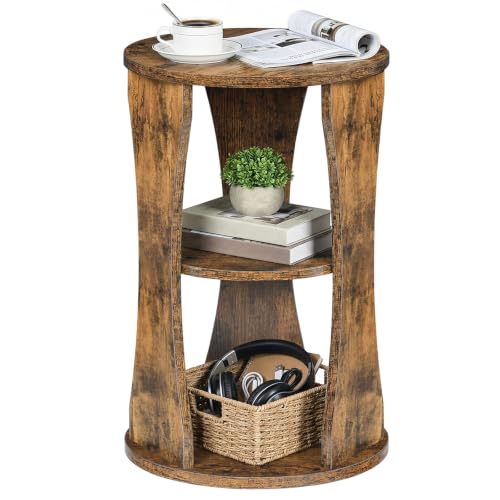 Round Side Table, 3-Tier Small End Table with Storage Shelves, Wooden Accent Table for Living Room, Bedroom, Rustic Brown ET15BR - color: Rustic Brown