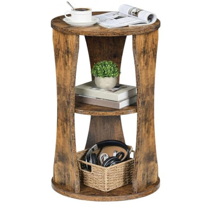 Round Side Table, 3-Tier Small End Table with Storage Shelves, Wooden Accent Table for Living Room, Bedroom, Rustic Brown ET15BR - color: Rustic Brown