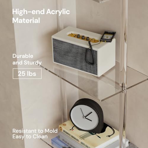 Small Acrylic Ladder Bookshelf, 9.5" D x 15.6" W, 6-Tier Clear Wall Mounted Book Shelf for Small Spaces, Multipurpose Bookcase for Living Room, Bathroom, Office, Modern, 86" H - size: 6-Tier