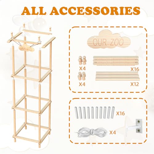Stuffed Animal Storage,Large Wooden Toy Organizer,Anti-Tip Design,Easy Assembly - size: 53.9*15.7*15.7 IN*2
