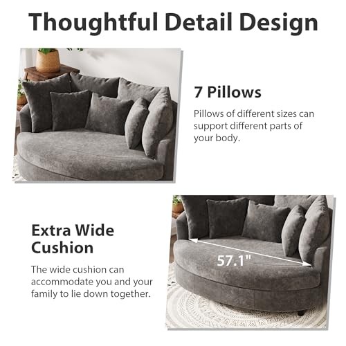 Chifee & Vingol 70 Inches Oversized Accent Barrel Chair Extra Large Chenille Accent Chair Extra Wide Armchair with 7 Pillows for Living Room,Bedroom,Home Theater - Oversized Gray - color: 70"- Gray
