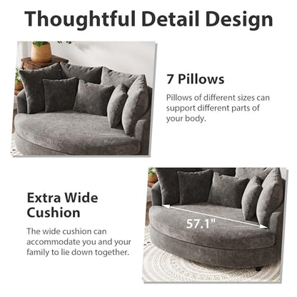 Chifee & Vingol 70 Inches Oversized Accent Barrel Chair Extra Large Chenille Accent Chair Extra Wide Armchair with 7 Pillows for Living Room,Bedroom,Home Theater - Oversized Gray - color: 70"- Gray