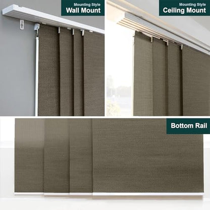 CHICOLOGY Panel Track Blinds, Dark Brown Weave, 86"x96", Cordless, Divider | 4 Fabric Panels, Fits 46–86″ Wide, Wall/Ceiling Mount, Room Divider Ready, Height Trimmable, Child & Pet Safe - color: Woven Oolong
